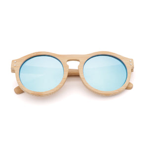 Round Retro - Handmade Bamboo Sunglasses - Blue