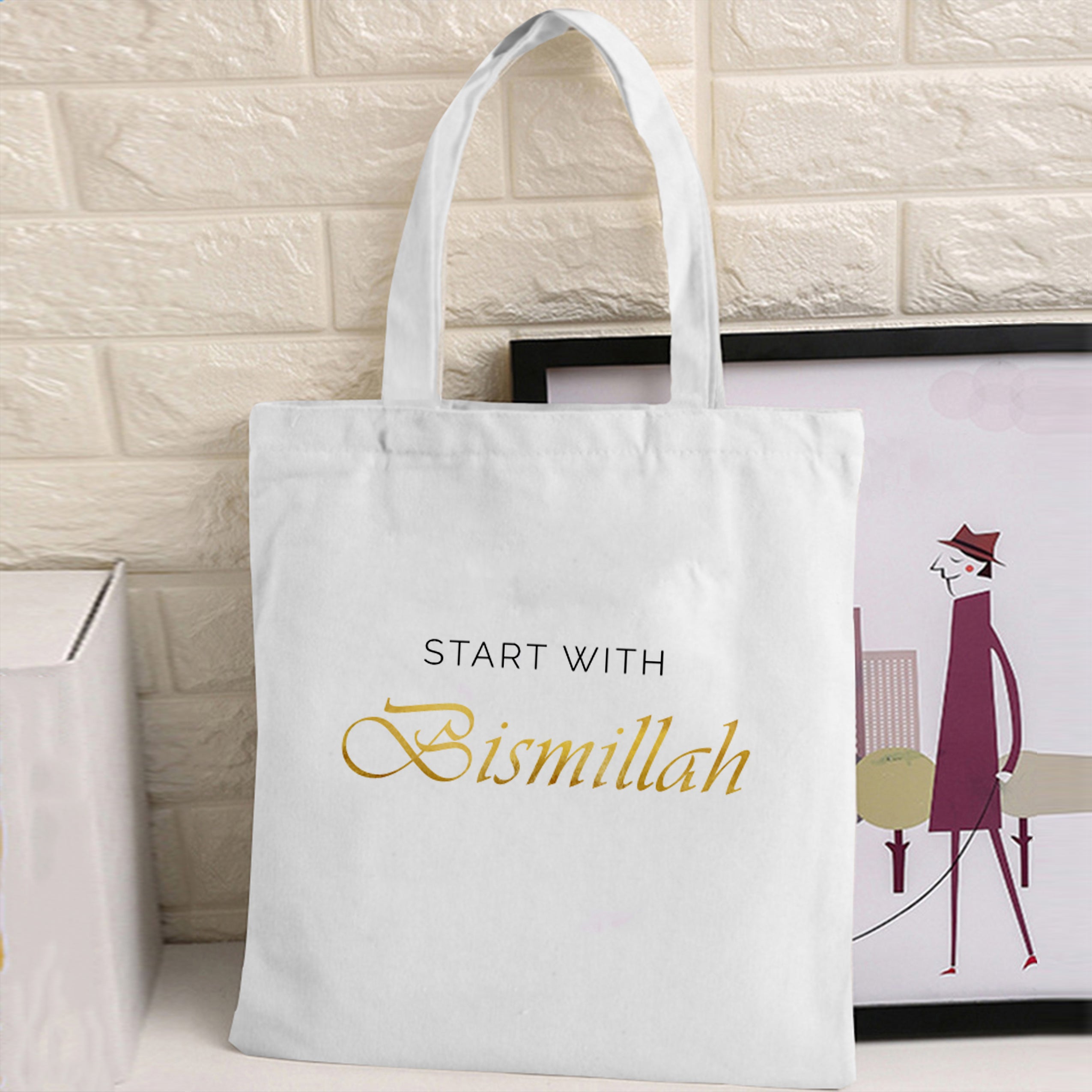 Reusable Canvas Shopper  Bag With Blessings  Prints Start With Bismillah