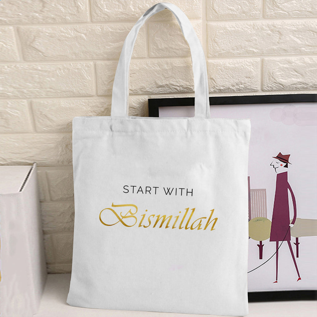 Reusable Canvas Shopper  Bag With Blessings  Prints Start With Bismillah