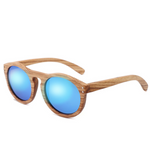 Zebra Wood Finish - Handmade Retro Round Unisex Sunglasses - Ice Blue