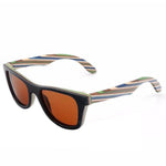 Rectangle Shaped Handmade Bamboo Sunglasses With Stripes - Colours & Brown