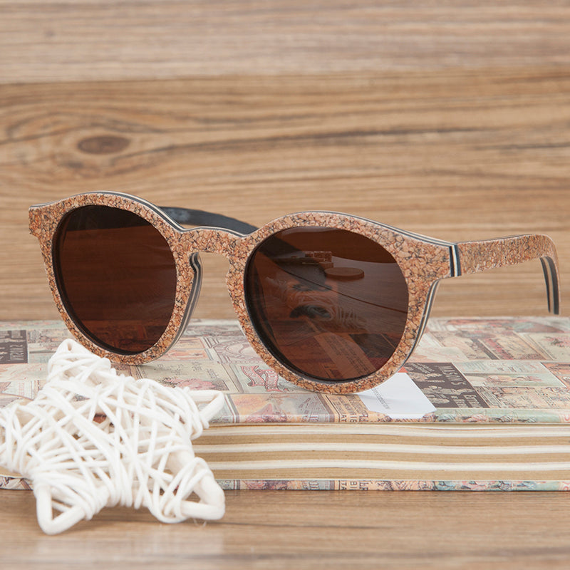 Oak Cork Finish -Handmade Unisex Bamboo Sunglasses - Brown