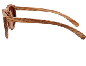 Zebra Wood Finish - Handmade Retro Round Unisex Sunglasses - Brown