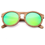 Zebra Wood Finish - Handmade Retro Round Unisex Sunglasses - Green