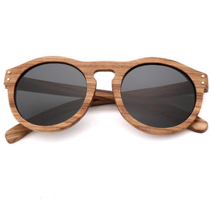 Zebra Wood Finish - Handmade Retro Round Unisex Sunglasses - Grey