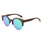 Chestnut Finish - Handmade Polarized Round Bamboo Sunglasses - Light Blue