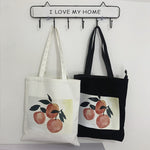 Eco-friendly Canvas Shopper Bag Shoulder Tote Bag With Peaches Print