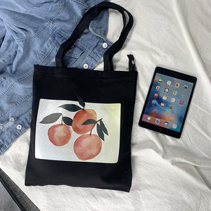 Eco-friendly Canvas Shopper Bag Shoulder Tote Bag With Peaches Print