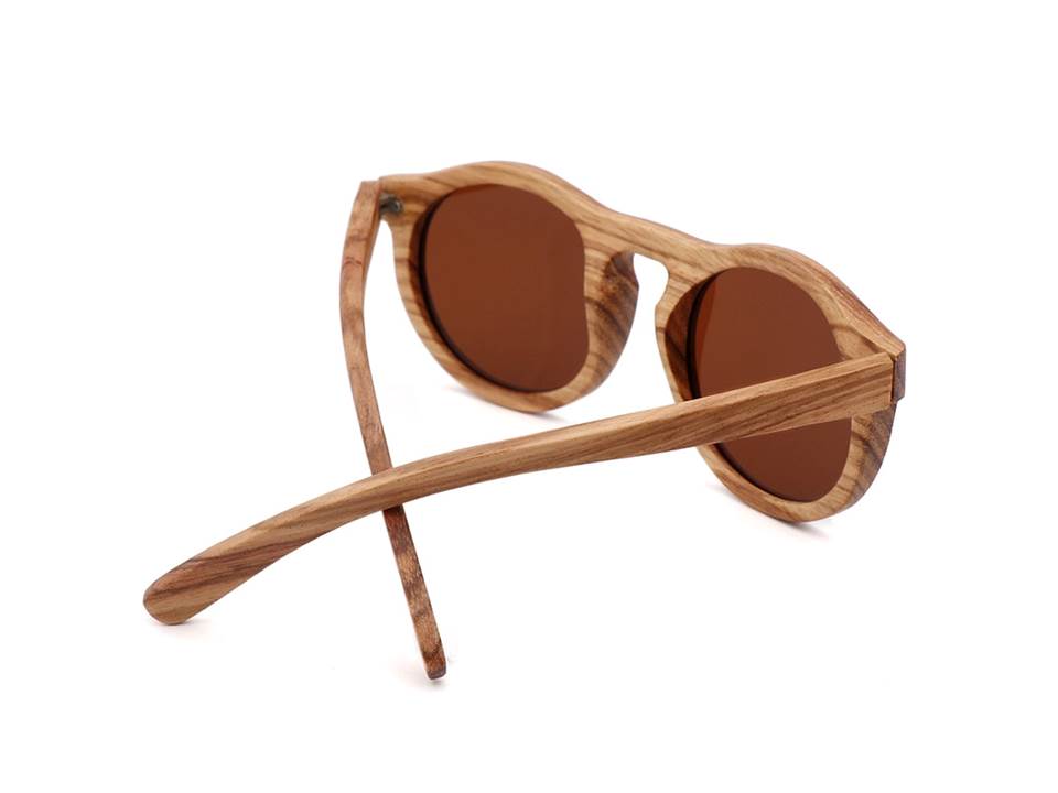 Zebra Wood Finish - Handmade Retro Round Unisex Sunglasses  - Brown