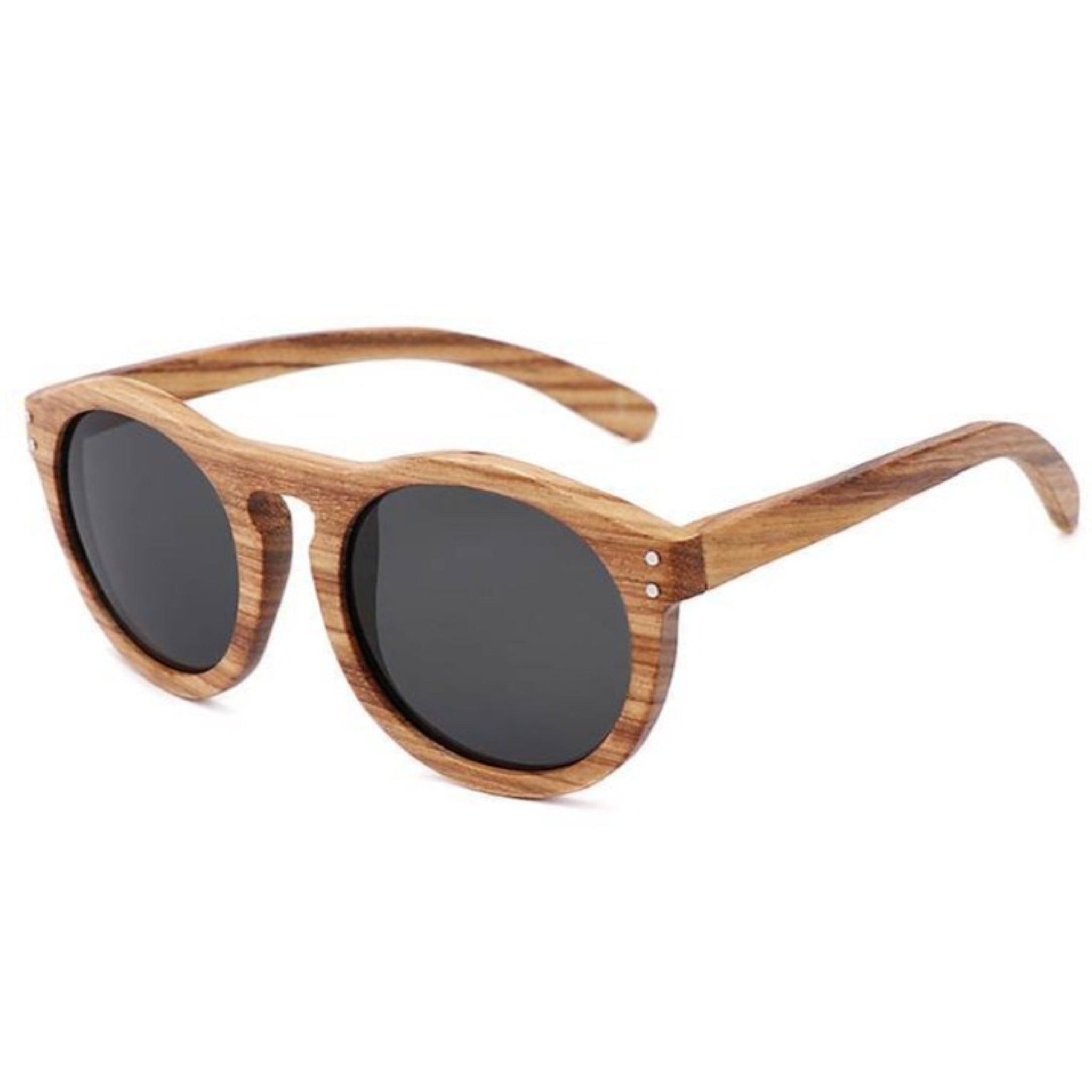 Zebra Wood Finish - Handmade Retro Round Unisex Sunglasses - Grey