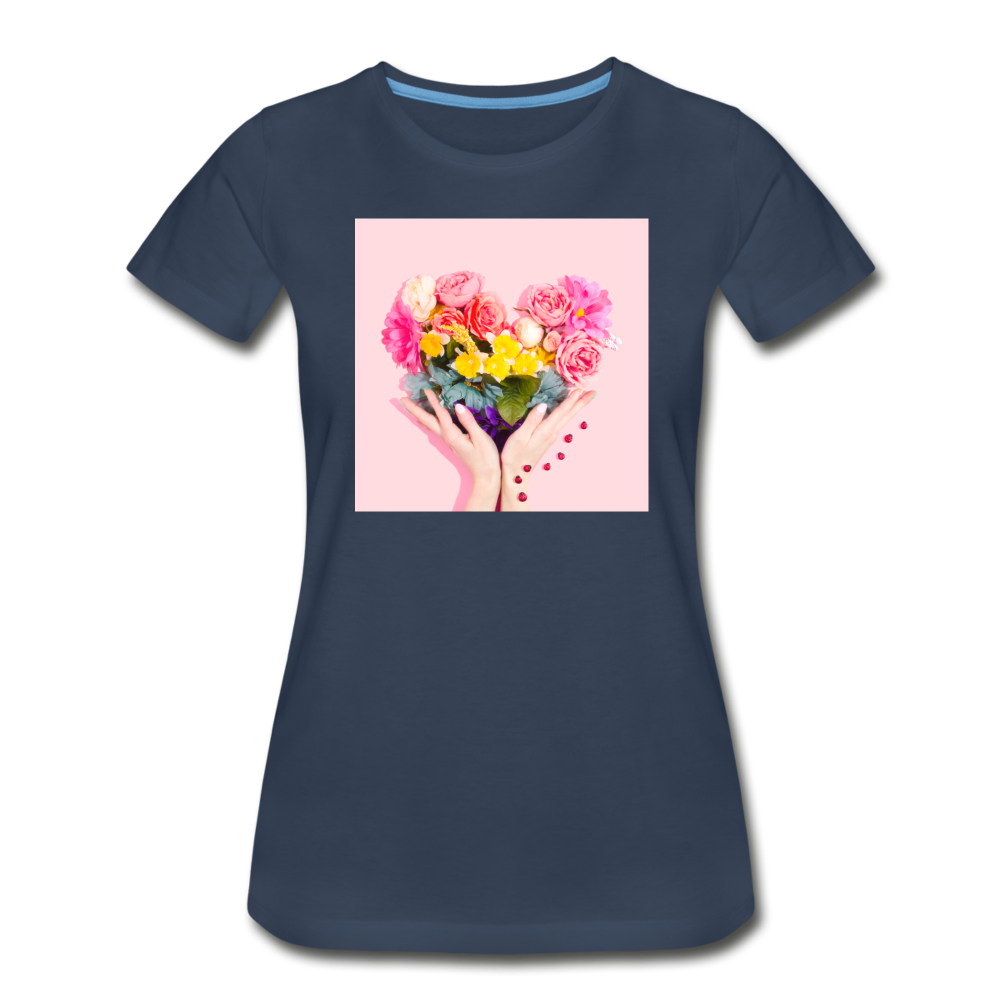 Women’s Premium Organic T-Shirt - flowers - navy